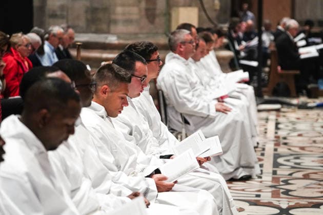 IPA89253291 - MILAN, October 3, 2026 - Ordination ceremony for temporary deacons held in Milan Cathedral by Archbishop Mario Delpini.  Copyright: xEmanuelexRobertoxDexCarlix xx IPA89253291