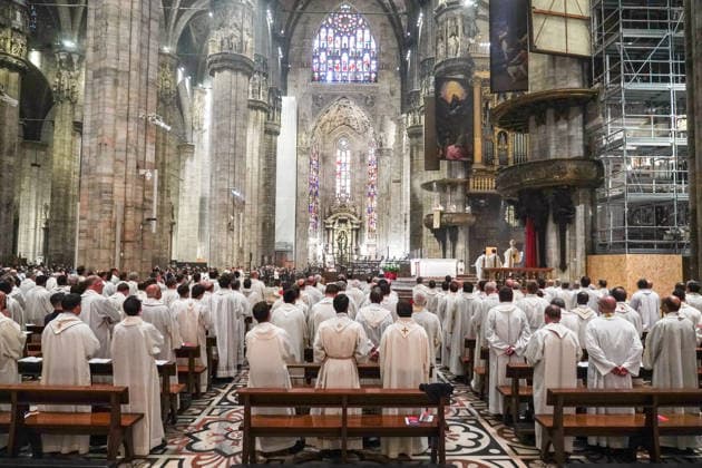 IPA89253301 - MILAN, October 3, 2026 - Ordination ceremony for temporary deacons held in Milan Cathedral by Archbishop Mario Delpini.  Copyright: xEmanuelexRobertoxDexCarlix xx IPA89253301