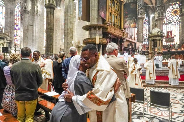 IPA89253396 - MILAN, October 3, 2026 - Ordination ceremony for temporary deacons held in Milan Cathedral by Archbishop Mario Delpini. Copyright: xEmanuelexRobertoxDexCarlix xx IPA89253396