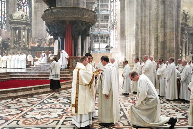 IPA89253407 - MILAN, October 3, 2026 - Ordination ceremony for temporary deacons held in Milan Cathedral by Archbishop Mario Delpini. Copyright: xEmanuelexRobertoxDexCarlix xx IPA89253407