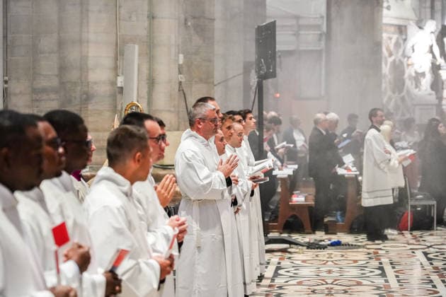 IPA89253278 - MILAN, October 3, 2026 - Ordination ceremony for temporary deacons held in Milan Cathedral by Archbishop Mario Delpini. Copyright: xEmanuelexRobertoxDexCarlix xx IPA89253278