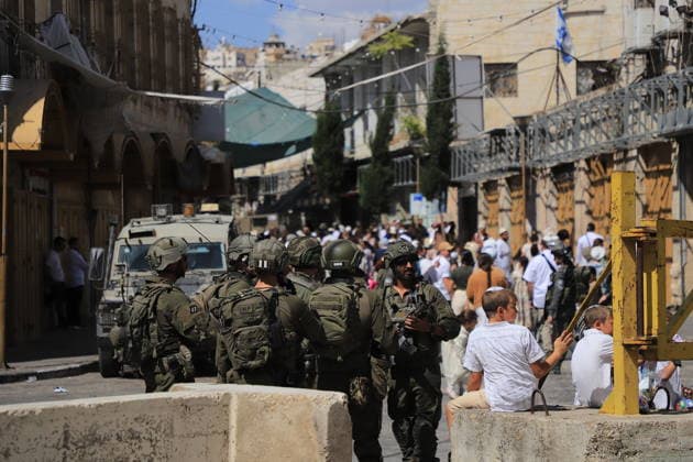 Israeli forces raid Hebron on Sukkot holiday HEBRON, WEST BANK, PALESTINE - OCTOBER 03: Israeli soldiers restrict the movement of Palestinians and take security measures as they raid the Old Town on the occasion of Sukkot feast in Hebron, West Bank, Palestine on October 03, 2026. Amer Shallodi Anadolu Hebron West Bank. Editorial use only. Please get in touch for any other usage. Copyright: x2026xAnadoluxAmerxShallodix