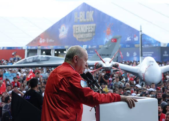 Turkish President Erdogan visits the TEKNOFEST Southeast in Sanliurfa SANLIURFA, TURKIYE - OCTOBER 03: (----EDITORIAL USE ONLY - MANDATORY CREDIT - TURKISH PRESIDENCY MUSTAFA KAMACI HANDOUT - NO MARKETING NO ADVERTISING CAMPAIGNS - DISTRIBUTED AS A SERVICE TO CLIENTS----) Turkish President Recep Tayyip Erdogan delivers a speech during his visit to the Aerospace, Space and Technology Festival (TEKNOFEST) Southeast at Sanliurfa GAP Airport in Sanliurfa, Turkiye on October 3, 2026. Turkish Presidency Mustafa Kamaci Handout Anadolu Sanliurfa Turkey. Editorial use only. Please get in touch for any other usage.  Copyright: x2026xAnadoluxTurkishxPresidencyx xMustafaxKamacix xHandoutx