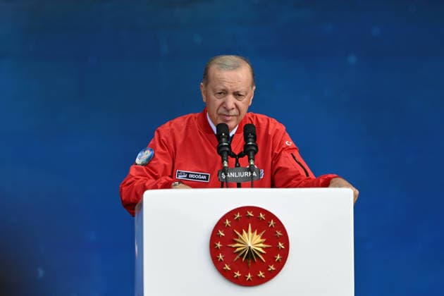 Turkish President Erdogan visits the TEKNOFEST Southeast in Sanliurfa SANLIURFA, TURKIYE - OCTOBER 03: Turkish President Recep Tayyip Erdogan delivers a speech during his visit to the Aerospace, Space and Technology Festival (TEKNOFEST) Southeast at Sanliurfa GAP Airport in Sanliurfa, Turkiye on October 3, 2026. Harun Ozalp Anadolu Sanliurfa Turkey. Editorial use only. Please get in touch for any other usage. Copyright: x2026xAnadoluxHarunxOzalpx