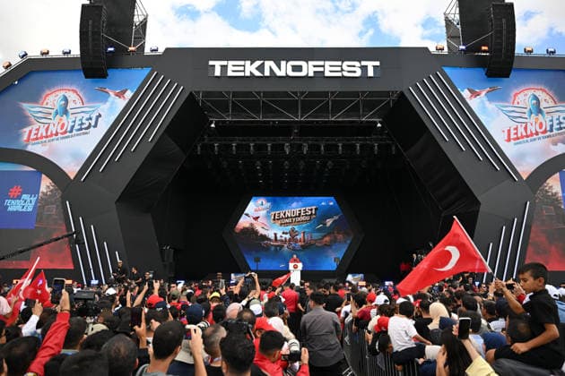 Turkish President Erdogan visits the TEKNOFEST Southeast in Sanliurfa SANLIURFA, TURKIYE - OCTOBER 03: Turkish President Recep Tayyip Erdogan delivers a speech during his visit to the Aerospace, Space and Technology Festival (TEKNOFEST) Southeast at Sanliurfa GAP Airport in Sanliurfa, Turkiye on October 3, 2026. Harun Ozalp Anadolu Sanliurfa Turkey. Editorial use only. Please get in touch for any other usage. Copyright: x2026xAnadoluxHarunxOzalpx