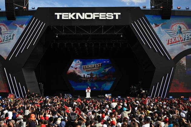 Turkish President Erdogan visits the TEKNOFEST Southeast in Sanliurfa SANLIURFA, TURKIYE - OCTOBER 03: Turkish President Recep Tayyip Erdogan delivers a speech during his visit to the Aerospace, Space and Technology Festival (TEKNOFEST) Southeast at Sanliurfa GAP Airport in Sanliurfa, Turkiye on October 3, 2026. Ozkan Bilgin Anadolu Sanliurfa Turkey. Editorial use only. Please get in touch for any other usage. Copyright: x2026xAnadoluxOzkanxBilginx