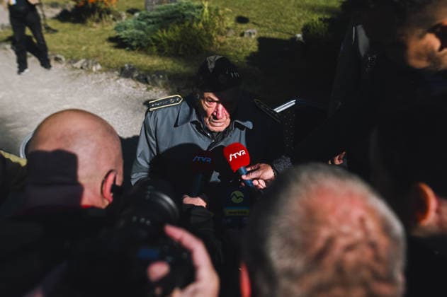 82nd anniversary of the Carpathina-Dukla Operation SVIDNIK, SLOVAKIA – OCTOBER 3: Branislav Tvarozek (M), veteran who survived the Dukla battle, speaks to journalists as Slovak officials, military personnel and members of the public gather to commemorate the 82nd anniversary of the Carpathian-Dukla Operation, one of the bloodiest military operations fought on Slovak territory during World War II. The commemorations take place at the Military Historical Museum in Svidnik and at the Dukla battlefield memorial complex, honouring the soldiers who fought and died during the operation, which marked the beginning of the direct liberation of Czechoslovakia. Robert Nemeti Anadolu Svidnik Slovakia. Editorial use only. Please get in touch for any ot  Copyright: x2026xAnadoluxRobertxNemetix