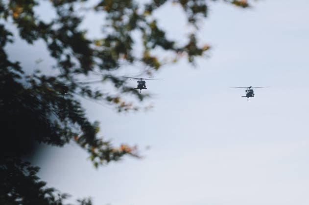 82nd anniversary of the Carpathina-Dukla Operation SVIDNIK, SLOVAKIA – OCTOBER 3: Military helicopters execute a fly past as Slovak officials, military personnel and members of the public gather to commemorate the 82nd anniversary of the Carpathian-Dukla Operation, one of the bloodiest military operations fought on Slovak territory during World War II. The commemorations take place at the Military Historical Museum in Svidnik and at the Dukla battlefield memorial complex, honouring the soldiers who fought and died during the operation, which marked the beginning of the direct liberation of Czechoslovakia. Robert Nemeti Anadolu Svidnik Slovakia. Editorial use only. Please get in touch for any other usage. Copyright: x2026xAnadoluxRobertxNemetix