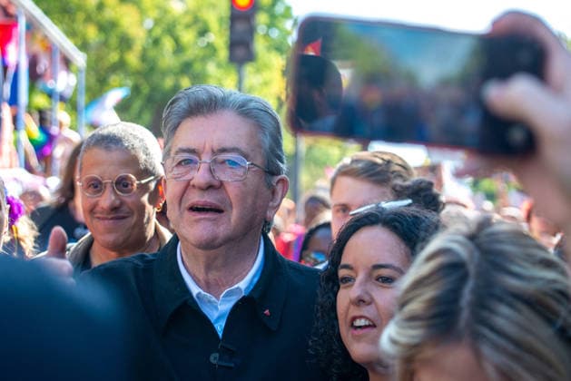 Politics At Paris Pride March - France Jean-Luc Melenchon attends the Pride Parade to defend the rights of LGBTQ+ individuals, marching from Place d Italie to Bastille in Paris, France on October 3, 2026. Photo by Denis Prezat ABACAPRESS.COM Paris France Copyright: xPrezatxDenis ABACAx