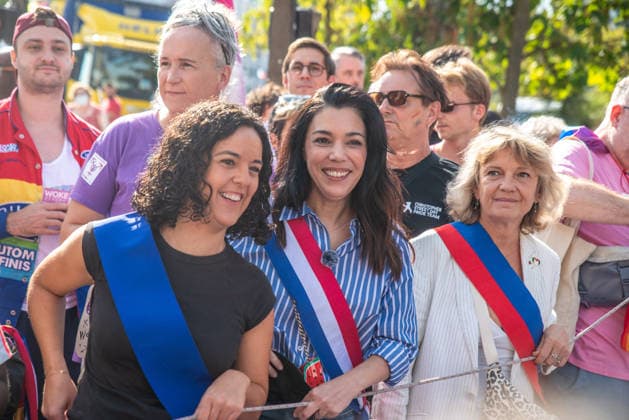 Politics At Paris Pride March - France Manon Aubry and Sophia Chikirou attend the Pride Parade to defend the rights of LGBTQ+ individuals, marching from Place d Italie to Bastille in Paris, France on October 3, 2026. Photo by Denis Prezat ABACAPRESS.COM Paris France Copyright: xPrezatxDenis ABACAx