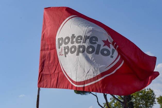 October 3, 2026, Rome, Rome, Italy: A Potere al Popolo flag waves during the demonstration at Piazza Bocca della Verità in Rome on October 3, 2026. Rome Italy - ZUMAn299 20261003_zip_n299_012 Copyright: xVincenzoxNuzzolesex