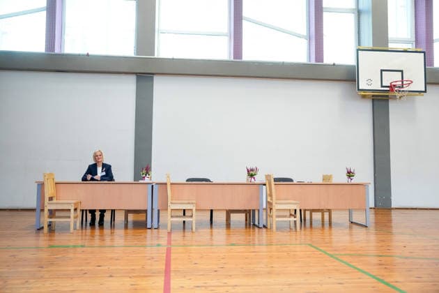 October 3, 2026, Riga, LATVIA: Polling station during the parliamentary elections in Riga, Latvia, Oct. 3, 2026. Riga LATVIA - ZUMAp305 20261003_zip_p305_006 Copyright: xEdijsxPalensx
