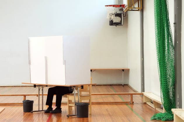 October 3, 2026, Riga, LATVIA: Polling station during the parliamentary elections in Riga, Latvia, Oct. 3, 2026. Riga LATVIA - ZUMAp305 20261003_zip_p305_005 Copyright: xEdijsxPalensx
