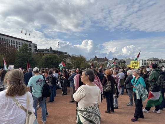 Thousands march in Geneva in support of Gaza GENEVA, SWITZERLAND - OCTOBER 3: Thousands of people march through city center in support of the Palestinian people and to call for an end to the war in Gaza, near the Mont Blanc Bridge in Geneva, Switzerland on October 3, 2026. Demonstrators carry Palestinian flags and chant slogans in Arabic, English and French as they march through the city center for hours. The protesters also call for a boycott of Israel and an end to the conflict in Gaza. Muhammet Ikbal Arslan Anadolu Geneva Switzerland. Editorial use only. Please get in touch for any other usage. Copyright: x2026xAnadoluxMuhammetxIkbalxArslanx