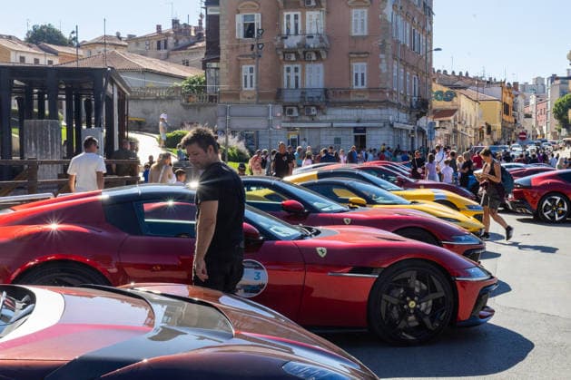 Ferrari Tour stops in Pula Luxury Ferrari sports cars taking part in a Ferrari Tour organized by Ineco Auto, are seen in front of the Roman Arena in Pula, Croatia, on October 3, 2026. While the drivers visit the ancient amphitheatre, local residents gather to watch and admire the vehicles.  SreckoxNiketic PIXSELL