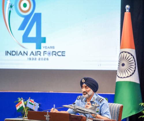 Air Chief Marshal A.P. Singh addresses a press conference New Delhi, Oct 03 (ANI): Air Chief Marshal A.P. Singh addresses a press conference at the Air Force auditorium, Subroto Park, in New Delhi on Saturday. NEW DELHI Delhi India Copyright: xANIx ANI_20261003102