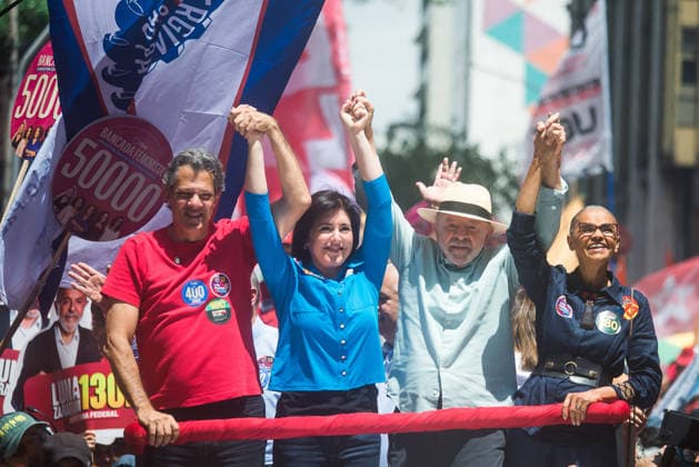 SaO PAULO, SP - 03.10.2026: CAMINHADA REuNE LULA E HADDAD EM SP - President and candidate for re-election Luiz Inacio Lula da Silva participates this Saturday (3), with Fernando Haddad, Simone Tebet and Marina Silva in a campaign walk on Avenida Paulista, in Sao Paulo. In the photo, Luiz Inacio Lula da Silva, Fernando Haddad, Simone Tebet and Marina Silva. x3024159x  VincentxBosson