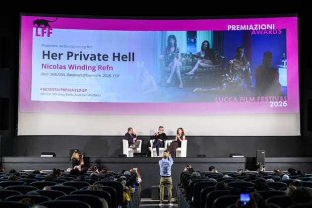 October 3, 2026, Lucca, Lucca, Italy: Andrea Giordano, director Nicolas Winding Refn, and the actor during the discussion before the preview of the film Her Private Hell, Lucca, October 3, 2026. Lucca Italy  - ZUMAa289 20261003_zia_a289_262 Copyright: xStefanoxDallexLuchex xAgfx