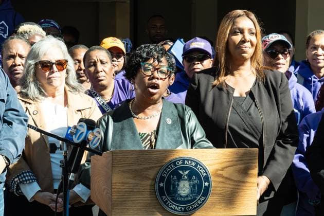 October 3, 2026, Bronx, New York, USA: Bronx District Attorney Darcel Clark speaks at State Attorney General Letitia James rally to help New Yorkers protect their homes at Bronx Bethany Church in the Bronx borough of New York, NY on October 3, 2026 Bronx USA - ZUMAr339 20261003_znp_r339_010 Copyright: xLevxRadinx