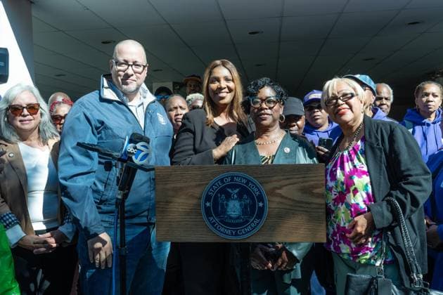 October 3, 2026, Bronx, New York, USA: State Attorney General Letitia James and Bronx District Attorney Darcel Clark attendt the rally to help New Yorkers protect their homes at Bronx Bethany Church in the Bronx borough of New York, NY on October 3, 2026 Bronx USA - ZUMAr339 20261003_znp_r339_022 Copyright: xLevxRadinx