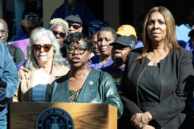 October 3, 2026, Bronx, New York, USA: Bronx District Attorney Darcel Clark speaks at State Attorney General Letitia James rally to help New Yorkers protect their homes at Bronx Bethany Church in the Bronx borough of New York, NY on October 3, 2026 Bronx USA  - ZUMAr339 20261003_znp_r339_012 Copyright: xLevxRadinx
