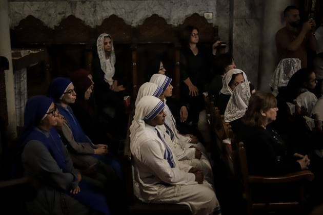 Funeral Held for Christian Mother and Daughter Killed in Gaza City Strike GAZA, PALESTINE OCTOBER 3, 2026: Mourners attended the funeral of Christian mother Maysa Abu Dawood and her daughter Mary at Saint Porphyrius Church in Gaza City on Saturday, after they were killed early in the morning when an Israeli airstrike hit their residential apartment in the city. Mukhtars, community reconciliation figures and members of the Palestinian Civil Defense attended the funeral. The funeral was held at Saint Porphyrius Church, where mourners gathered to pay their respects to the mother and daughter. Gaza Palestine, State of Copyright: x xMohammedxMxSkaikx xJNAxPressx