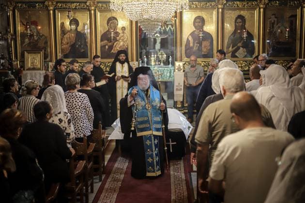 Funeral Held for Christian Mother and Daughter Killed in Gaza City Strike GAZA, PALESTINE OCTOBER 3, 2026: Mourners attended the funeral of Christian mother Maysa Abu Dawood and her daughter Mary at Saint Porphyrius Church in Gaza City on Saturday, after they were killed early in the morning when an Israeli airstrike hit their residential apartment in the city. Mukhtars, community reconciliation figures and members of the Palestinian Civil Defense attended the funeral. The funeral was held at Saint Porphyrius Church, where mourners gathered to pay their respects to the mother and daughter. Gaza Palestine, State of Copyright: x xMohammedxMxSkaikx xJNAxPressx
