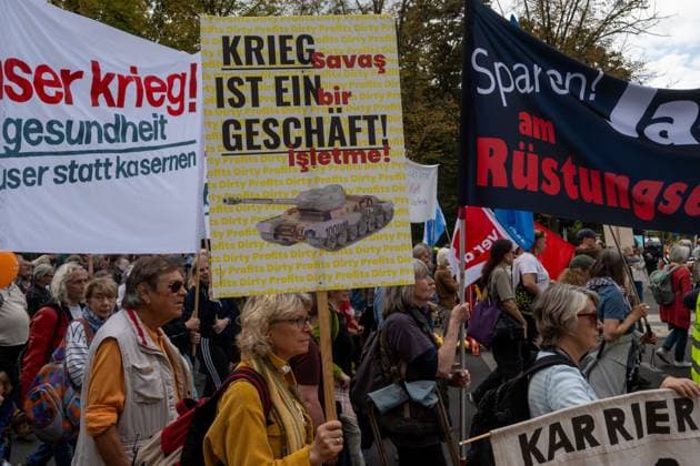 October 3, 2026, Berlin, Germany: BERLIN, GERMANY †OCTOBER 3, 2026: Thousands of people took part in a peace demonstration in central Berlin on German Unity Day. A coalition of peace initiatives, trade unions, and political and civil-society groups organized the protest. The demonstrators focused on military rearmament, the possible reintroduction of conscription, and Germanyâ€⠢s military policy. The march began at the Brandenburg Gate and continued through the government district before concluding with a rally. The demonstration brought together participants expressing opposition to Germanyâ€⠢s current and proposed military policies on a national public holiday. Berlin Germany - ZUMAq101 20261003_zna_q101_107 Copyright: xJessxFlomx
