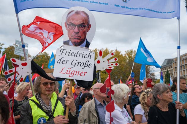 October 3, 2026, Berlin, Berlin, Germany: Thousands of people of all ages, including many school-age teenagers, marched through Berlinâ€⠢s Mitte district to protest mandatory military service, cuts to social services and increased spending on the arms industry. Berlin Germany - ZUMAk201 20261003_zip_k201_002 Copyright: xNikosxKanistrasx