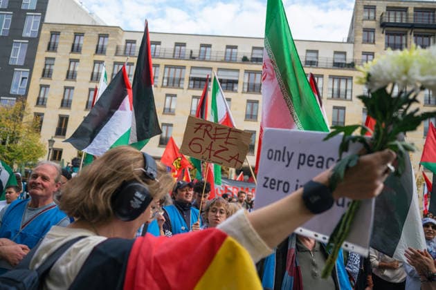 October 3, 2026, Berlin, Berlin, Germany: Thousands of people of all ages, including many school-age teenagers, marched through Berlinâ€⠢s Mitte district to protest mandatory military service, cuts to social services and increased spending on the arms industry. Berlin Germany - ZUMAk201 20261003_zip_k201_005 Copyright: xNikosxKanistrasx