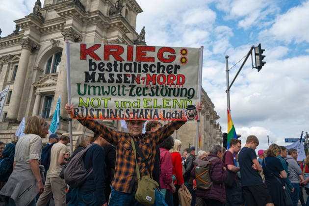 October 3, 2026, Berlin, Berlin, Germany: Thousands of people of all ages, including many school-age teenagers, marched through Berlinâ€⠢s Mitte district to protest mandatory military service, cuts to social services and increased spending on the arms industry. Berlin Germany - ZUMAk201 20261003_zip_k201_010 Copyright: xNikosxKanistrasx