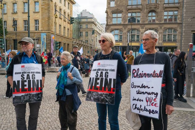 October 3, 2026, Berlin, Berlin, Germany: Thousands of people of all ages, including many school-age teenagers, marched through Berlinâ€⠢s Mitte district to protest mandatory military service, cuts to social services and increased spending on the arms industry. Berlin Germany - ZUMAk201 20261003_zip_k201_014 Copyright: xNikosxKanistrasx
