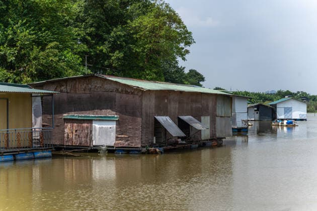 Floating homes offer a way of life adapted to recurrent flooding in Hanoi HANOI, VIETNAM - OCTOBER 3: Residents go about their daily lives in a floating village built in an area that is regularly affected by flooding, with homes designed to rise with changing water levels, as seen in Hanoi, Vietnam, on October 3, 2026. The floating homes allow residents to adapt to recurring floods while continuing to live and work in the area. Magdalena Chodownik Anadolu Hanoi Vietnam. Editorial use only. Please get in touch for any other usage.  Copyright: x2026xAnadoluxMagdalenaxChodownikx