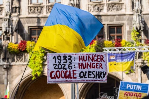 October 3, 2026, Munich, Bavaria, Germany: Coinciding with the Tag der Deutschen Einheit (Day of German Unity), Ukrainians in Munich, Germany not only celebrated the reunification of East and West Germany, they celebrated Ukrainian unity and made pleas to the world to avoid a humanitarian catastrophe and famine in Oleshky, a city in UkraineÃ¢â‚¬â ¢s Kherson region where some 6,000 civilians (with 200 children) are currently under complete isolation via a Russian blockade. Munich Germany  - ZUMAb160 20261003_abp_b160_001 Copyright: xSachellexBabbarx