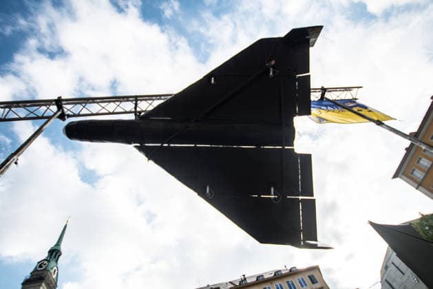 October 3, 2026, Munich, Bavaria, Germany: Thew Ukrainian community of Munich, Germany put a full-size replica of a Shahed drone on display so Germany could see what Ukrainian civilians face daily. Coinciding with the Tag der Deutschen Einheit (Day of German Unity), Ukrainians in Munich, Germany not only celebrated the reunification of East and West Germany, they celebrated Ukrainian unity and made pleas to the world to avoid a humanitarian catastrophe and famine in Oleshky, a city in Ukraineâ€⠢s Kherson region where some 6,000 civilians (with 200 children) are currently under complete isolation via a Russian blockade. Munich Germany - ZUMAb160 20261003_abp_b160_017 Copyright: xSachellexBabbarx