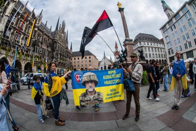 October 3, 2026, Munich, Bavaria, Germany: Coinciding with the Tag der Deutschen Einheit (Day of German Unity), Ukrainians in Munich, Germany not only celebrated the reunification of East and West Germany, they celebrated Ukrainian unity and made pleas to the world to avoid a humanitarian catastrophe and famine in Oleshky, a city in Ukraineâ€⠢s Kherson region where some 6,000 civilians (with 200 children) are currently under complete isolation via a Russian blockade. Munich Germany - ZUMAb160 20261003_abp_b160_015 Copyright: xSachellexBabbarx