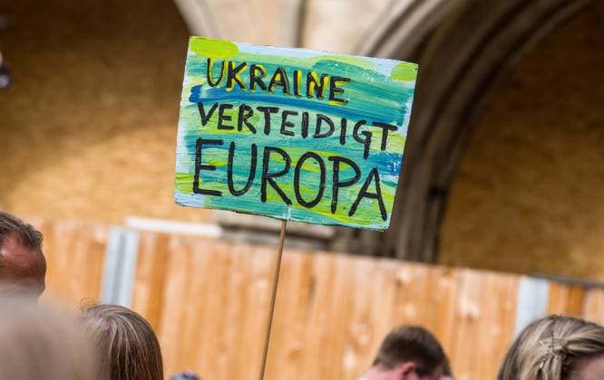 October 3, 2026, Munich, Bavaria, Germany: Coinciding with the Tag der Deutschen Einheit (Day of German Unity), Ukrainians in Munich, Germany not only celebrated the reunification of East and West Germany, they celebrated Ukrainian unity and made pleas to the world to avoid a humanitarian catastrophe and famine in Oleshky, a city in Ukraineâ€⠢s Kherson region where some 6,000 civilians (with 200 children) are currently under complete isolation via a Russian blockade. Munich Germany - ZUMAb160 20261003_abp_b160_013 Copyright: xSachellexBabbarx