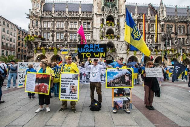October 3, 2026, Munich, Bavaria, Germany: Coinciding with the Tag der Deutschen Einheit (Day of German Unity), Ukrainians in Munich, Germany not only celebrated the reunification of East and West Germany, they celebrated Ukrainian unity and made pleas to the world to avoid a humanitarian catastrophe and famine in Oleshky, a city in Ukraineâ€⠢s Kherson region where some 6,000 civilians (with 200 children) are currently under complete isolation via a Russian blockade. Munich Germany - ZUMAb160 20261003_abp_b160_023 Copyright: xSachellexBabbarx
