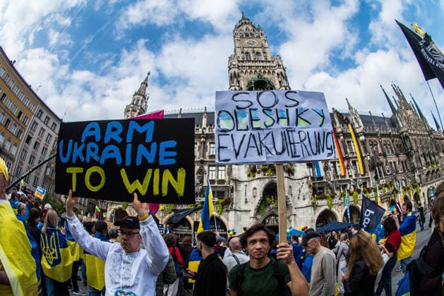 October 3, 2026, Munich, Bavaria, Germany: Coinciding with the Tag der Deutschen Einheit (Day of German Unity), Ukrainians in Munich, Germany not only celebrated the reunification of East and West Germany, they celebrated Ukrainian unity and made pleas to the world to avoid a humanitarian catastrophe and famine in Oleshky, a city in Ukraineâ€⠢s Kherson region where some 6,000 civilians (with 200 children) are currently under complete isolation via a Russian blockade. Munich Germany - ZUMAb160 20261003_abp_b160_027 Copyright: xSachellexBabbarx