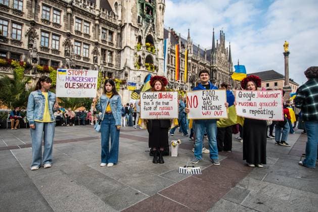 October 3, 2026, Munich, Bavaria, Germany: Coinciding with the Tag der Deutschen Einheit (Day of German Unity), Ukrainians in Munich, Germany not only celebrated the reunification of East and West Germany, they celebrated Ukrainian unity and made pleas to the world to avoid a humanitarian catastrophe and famine in Oleshky, a city in Ukraineâ€⠢s Kherson region where some 6,000 civilians (with 200 children) are currently under complete isolation via a Russian blockade. Munich Germany - ZUMAb160 20261003_abp_b160_033 Copyright: xSachellexBabbarx