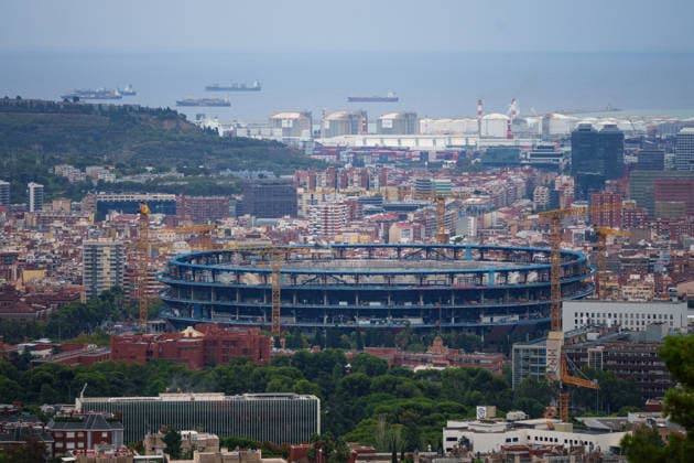 Red alert for extreme weather in Barcelona, Spain. Spotify Camp Nou structure in Barcelona, Spain, on October 3, 2026. Barcelona Promenade Barcelona Spain