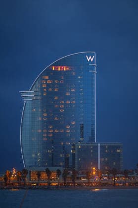 Red alert for extreme weather in Barcelona, Spain. W Hotel views during red alert for extreme weather in Promenade, Barcelona, Spain, on October 3, 2026. Barcelona Promenade Barcelona Spain