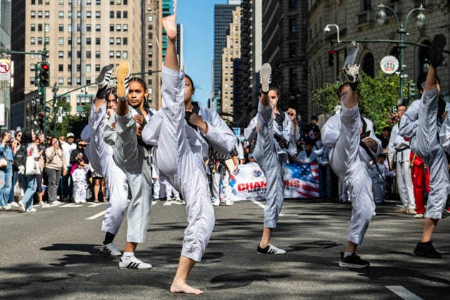 October 3, 2026, New York, New York, USA: Participants at the 2026 NYC Korean Parade perform karate moves for spectators. New York USA - ZUMAh214 20261003_znp_h214_025 Copyright: xSDxHerzogx