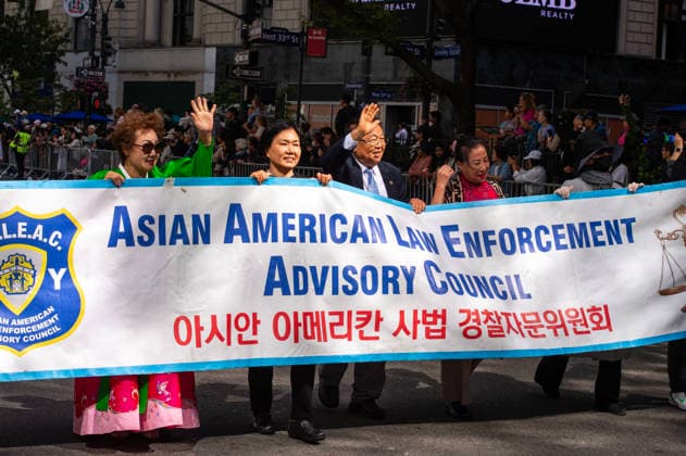 October 3, 2026, New York, New York, USA: Members of the Asian American Law Enforcement Advisory Council wave to spectators during the 2026 NYC Korean parade. New York USA - ZUMAh214 20261003_znp_h214_043 Copyright: xSDxHerzogx