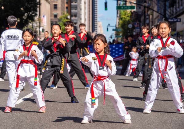 October 3, 2026, New York, New York, USA: Participants at the 2026 NYC Korean Parade perform karate moves for spectators. New York USA - ZUMAh214 20261003_znp_h214_050 Copyright: xSDxHerzogx