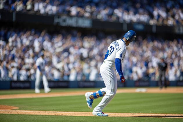 October 3, 2026, Los Angeles, California, USA: Teoscar HernoÂ¡ndez 37 of the Los Angeles Dodgers reacts after hitting a 2-run home run during the fourth inning against the Atlanta Braves in game one of the National League Division Series at Dodger Stadium on October 03, 2026 in Los Angeles, California. Los Angeles Dodgers won the game 5-3. . Los Angeles USA  - ZUMAa60_ 20261003_zaf_a60_028 Copyright: xArmandoxArorizox