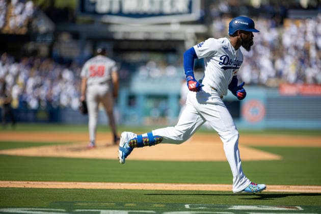 October 3, 2026, Los Angeles, California, USA: Teoscar HernoÂ¡ndez 37 of the Los Angeles Dodgers reacts after hitting a 2-run home run during the fourth inning against the Atlanta Braves in game one of the National League Division Series at Dodger Stadium on October 03, 2026 in Los Angeles, California. Los Angeles Dodgers won the game 5-3. . Los Angeles USA  - ZUMAa60_ 20261003_zaf_a60_032 Copyright: xArmandoxArorizox