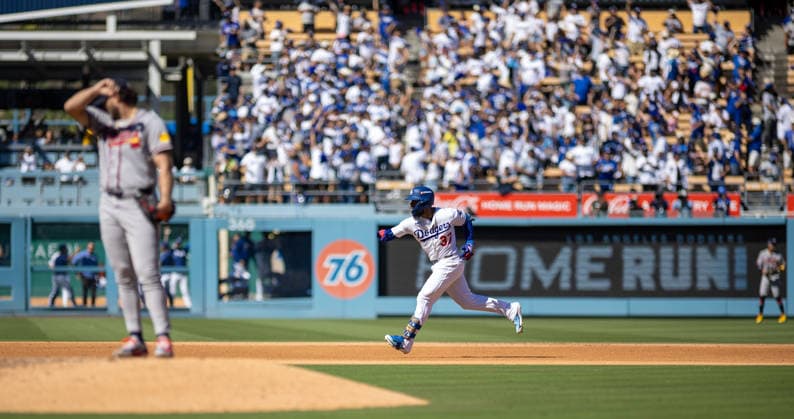October 3, 2026, Los Angeles, California, USA: Teoscar HernoÂ¡ndez 37 of the Los Angeles Dodgers reacts after hitting a 2-run home run during the fourth inning against the Atlanta Braves in game one of the National League Division Series at Dodger Stadium on October 03, 2026 in Los Angeles, California. Los Angeles Dodgers won the game 5-3. . Los Angeles USA  - ZUMAa60_ 20261003_zaf_a60_044 Copyright: xArmandoxArorizox
