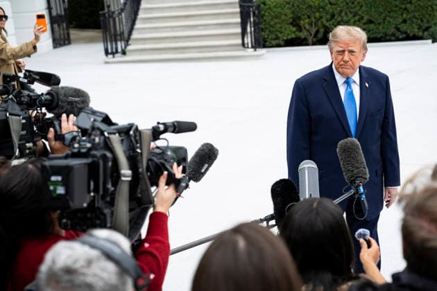 October 3, 2026, Washington, District Of Columbia, USA: United States President Donald J Trump speaks to members of the media before boarding Marine One on the South Lawn of the White House, in Washington, DC, USA, 3 October 2026. President Trump is traveling to Ohio for a rally as he campaigns with Republican Party candidates before midterm elections Washington USA  - ZUMAs152 20261003_faa_s152_035 Copyright: xGraemexSloan-PoolxviaxCNPx
