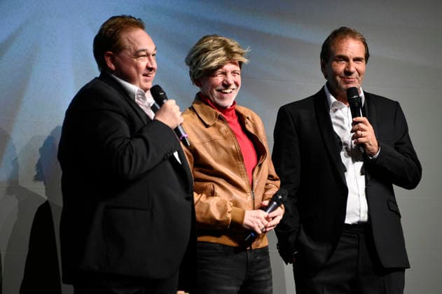 Oliver Kalkofe, Dietmar Wunder, and Peter Rütten at the world premiere of the first episode of the new SchleFaZ season, shown on the big screen: *Ghost Hunter John Sinclair: The Demon Wedding* at the Ernst Reuter Hall in Berlin, October 3, 2026 Foto:xN.xKubelkax xFuturexImagex schlefaz_6021